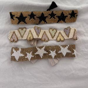 BOUTIQUE Bundle Lot of 3 Star Heart Beaded Tassel Women's Gold Woven Bracelets V
